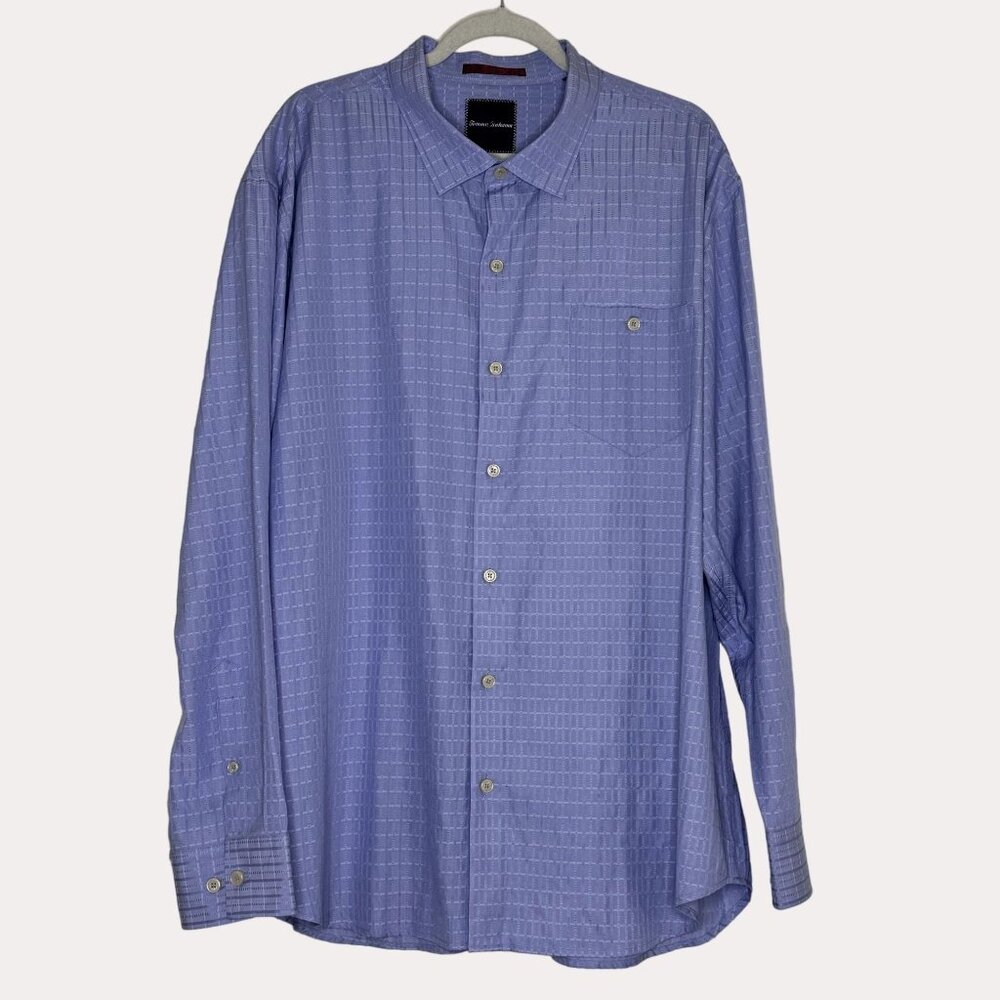 Tommy Bahama Silk Blend Mens Button Front Shirt Textured Light Blue XXL bf